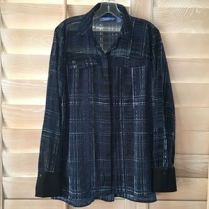 Vera Wang Sheer Blue Button Front Blouse Sz Large